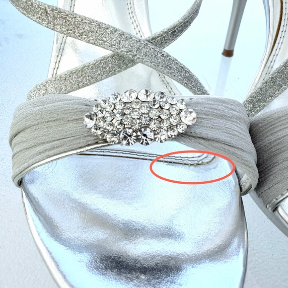 Bakers Skye Silver Glitter Rhinestone Bling Strappy Stiletto High Heel Shoes 10M - Picture 9 of 9